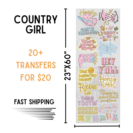 Country Girl | Dollar Deals DTF Transfer Gang Sheet For Graphic Tees