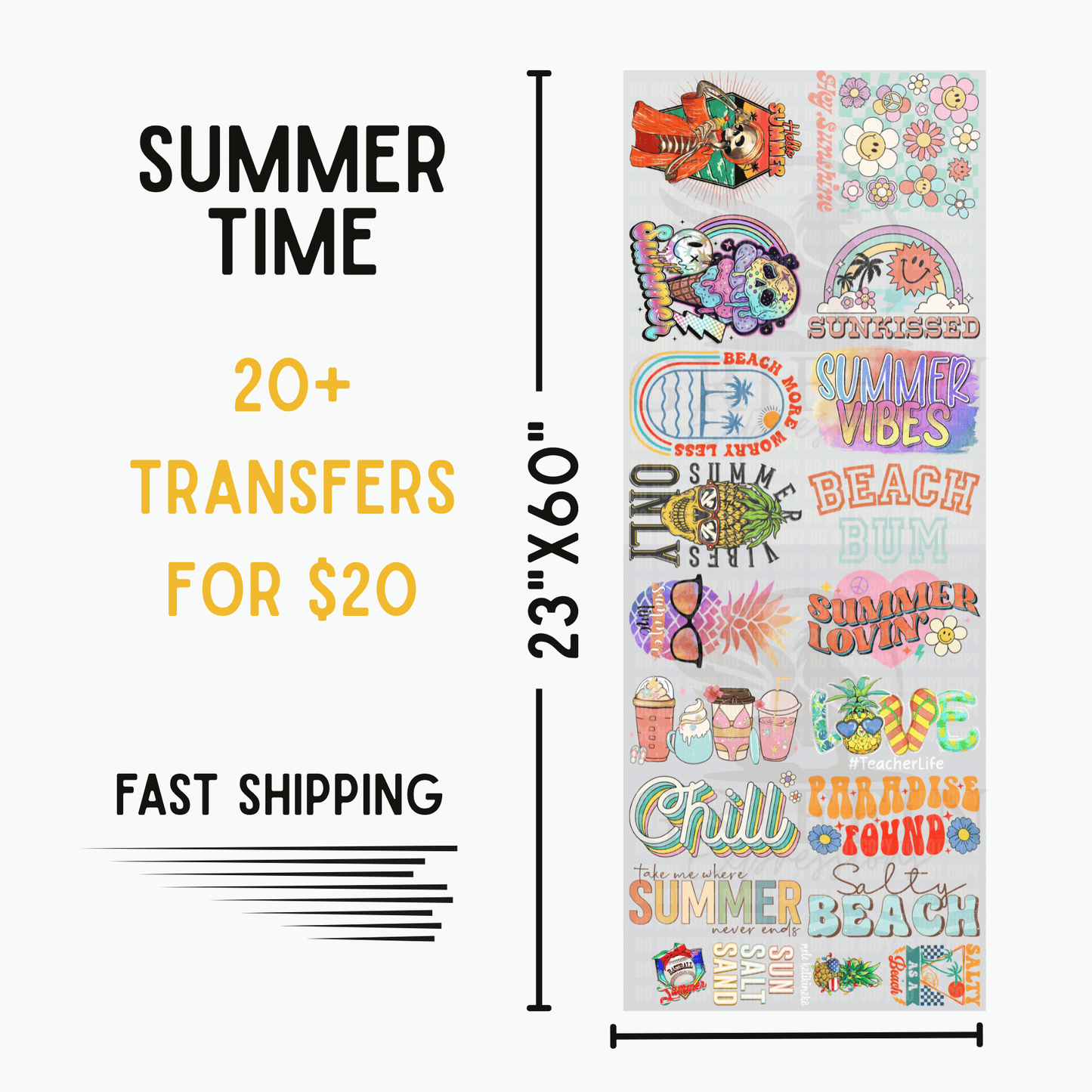 Summer Time | Dollar Deals DTF Transfer Gang Sheet For Graphic Tees