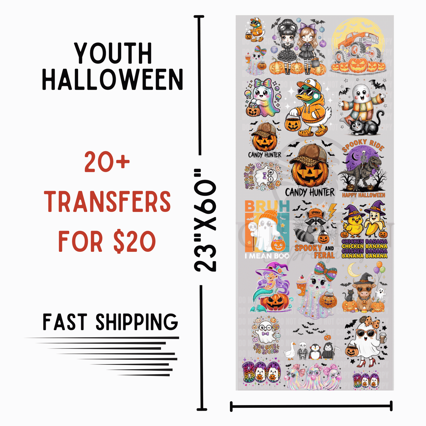 Youth Halloween | Dollar Deals DTF Transfer Gang Sheet For Graphic Tees