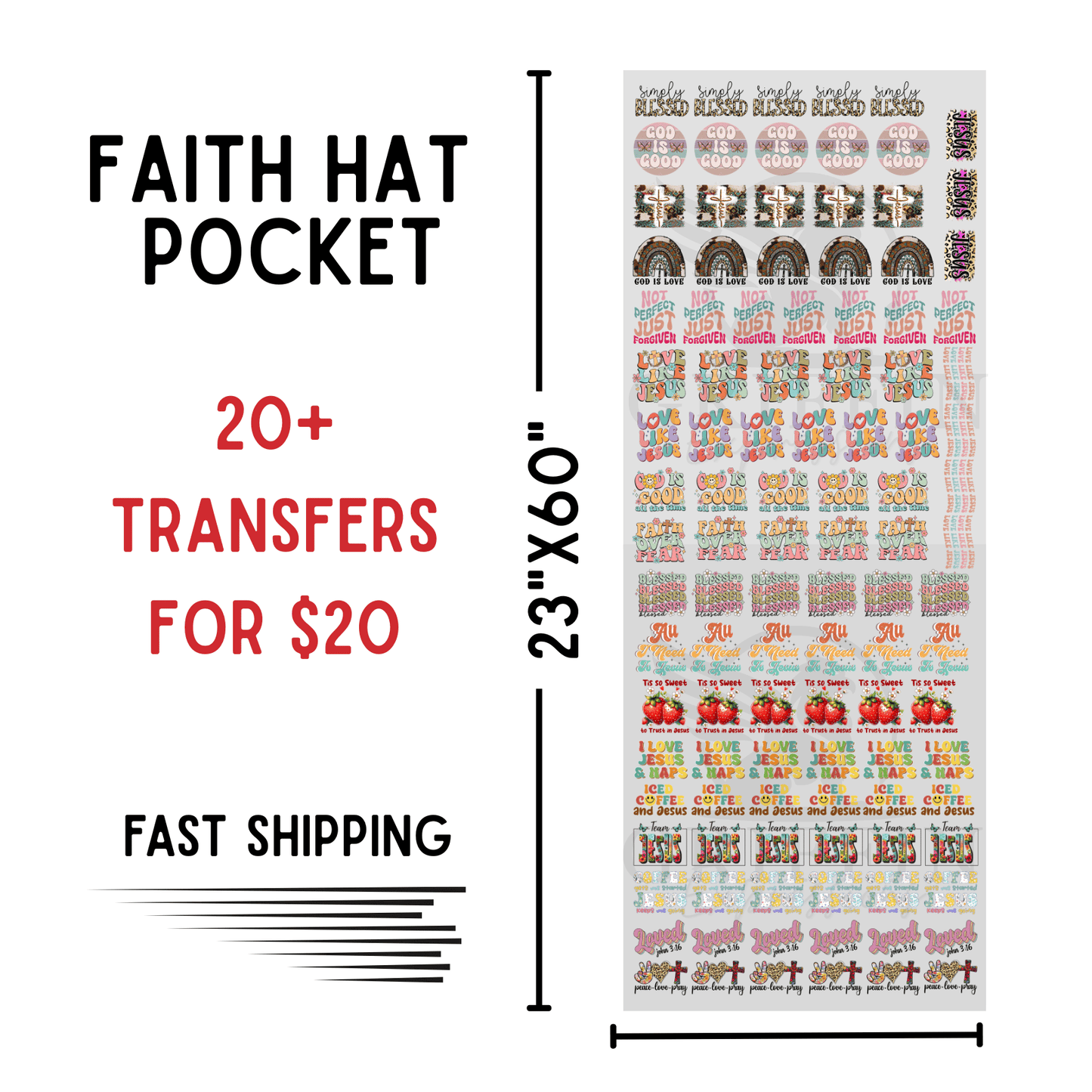 Faith Hat Pocket | Dollar Deals DTF Transfer Gang Sheet For Graphic Tees
