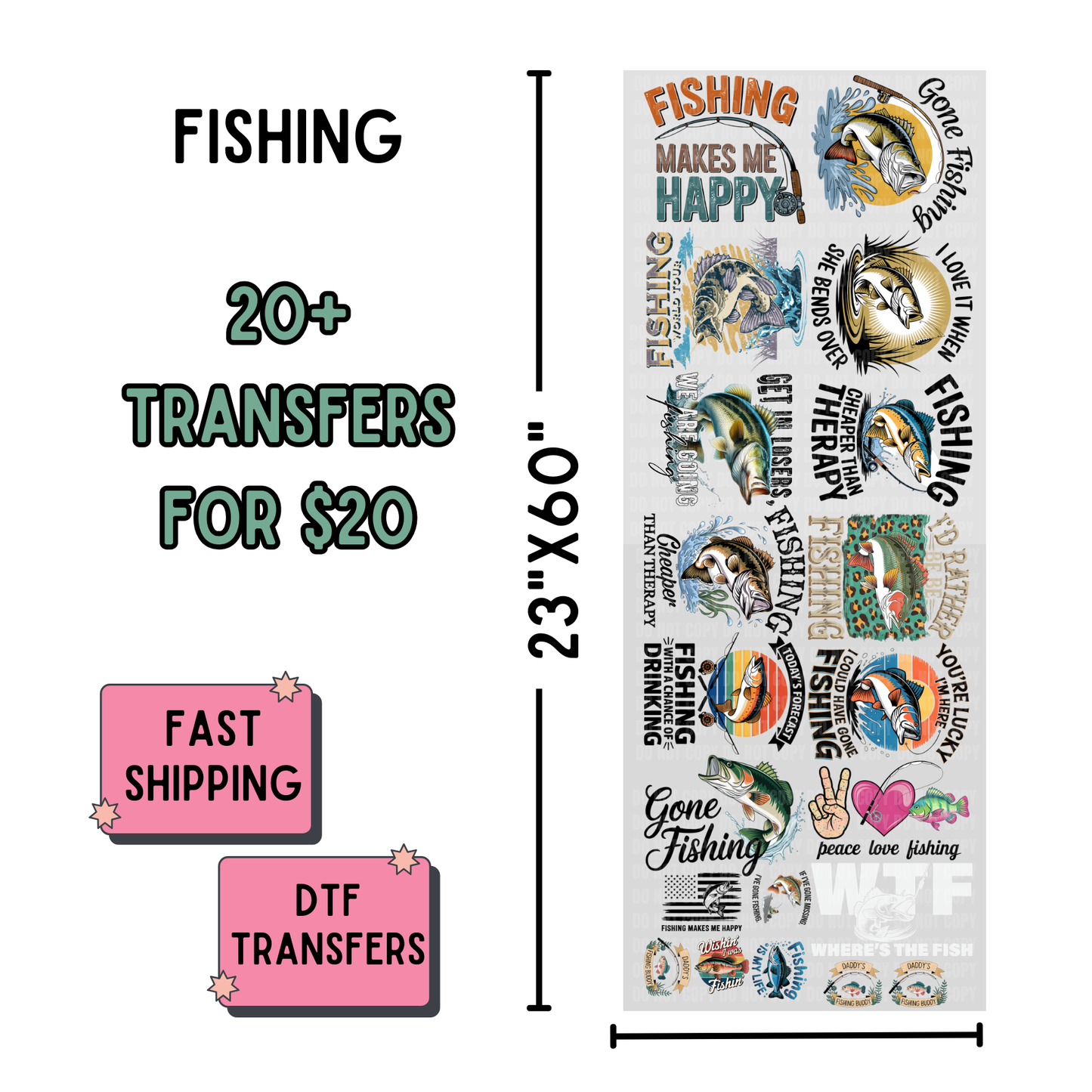 Fishing | Dollar Deals DTF Transfer Gang Sheet For Graphic Tees