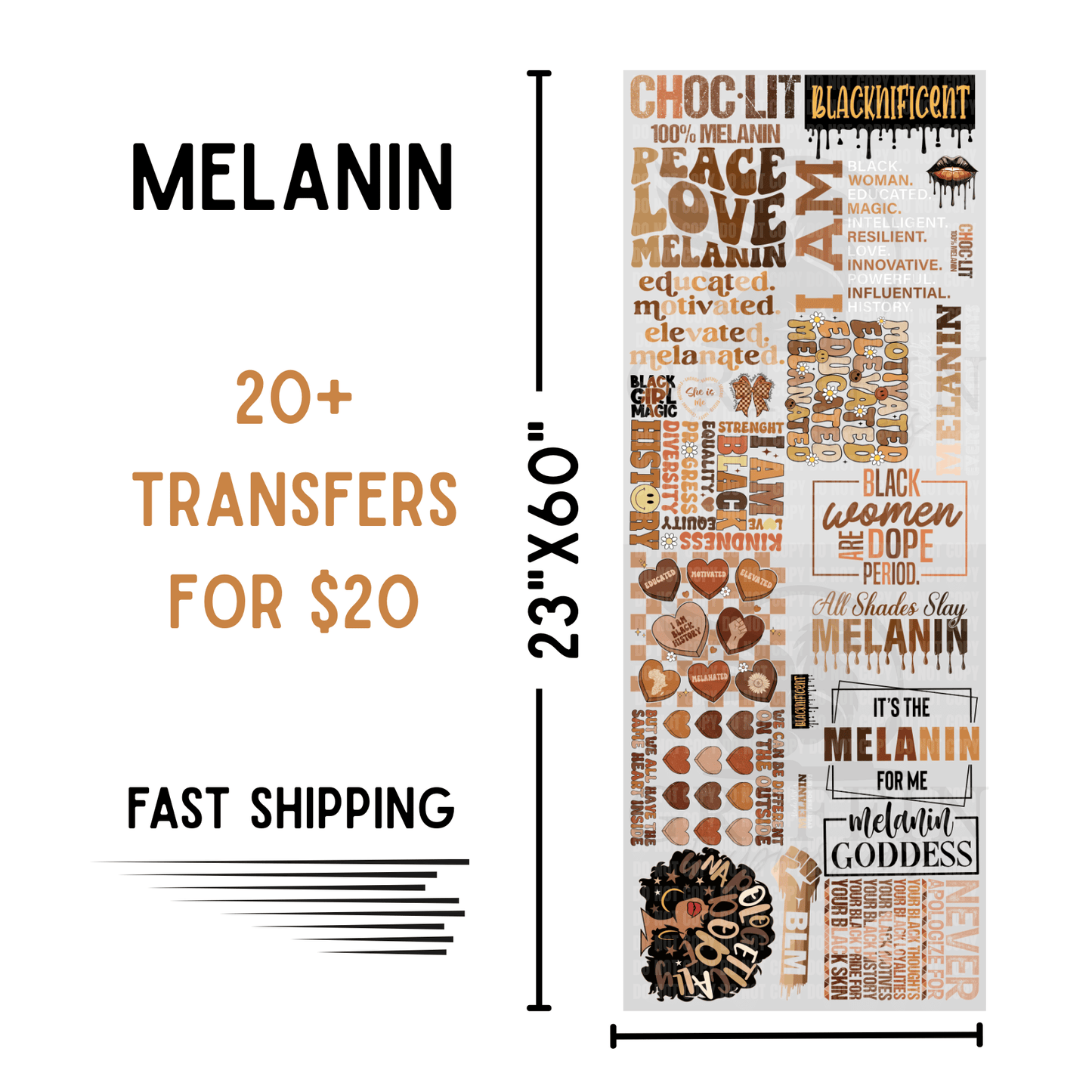Melanin | Dollar Deals DTF Transfer Gang Sheet For Graphic Tees