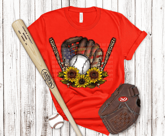 Sunflower and Leopard Baseball Glove | DTF Heat Transfer