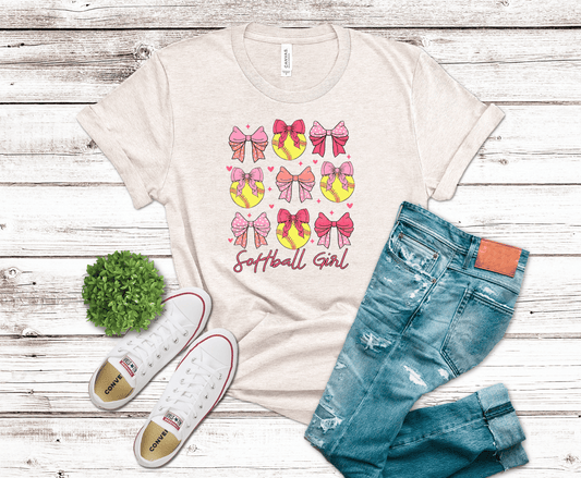 Softball Girl and Bows | DTF Heat Transfer