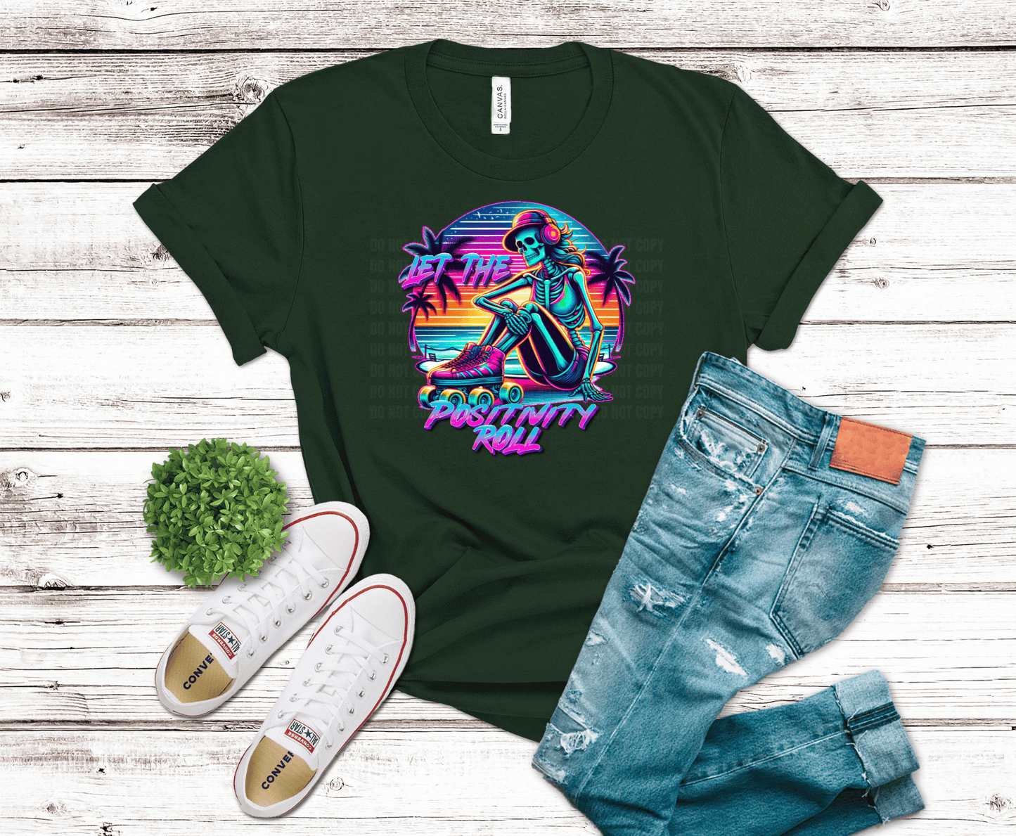 Let The Positivity Roll Retro Skeleton Design | Motivational DTF Transfer