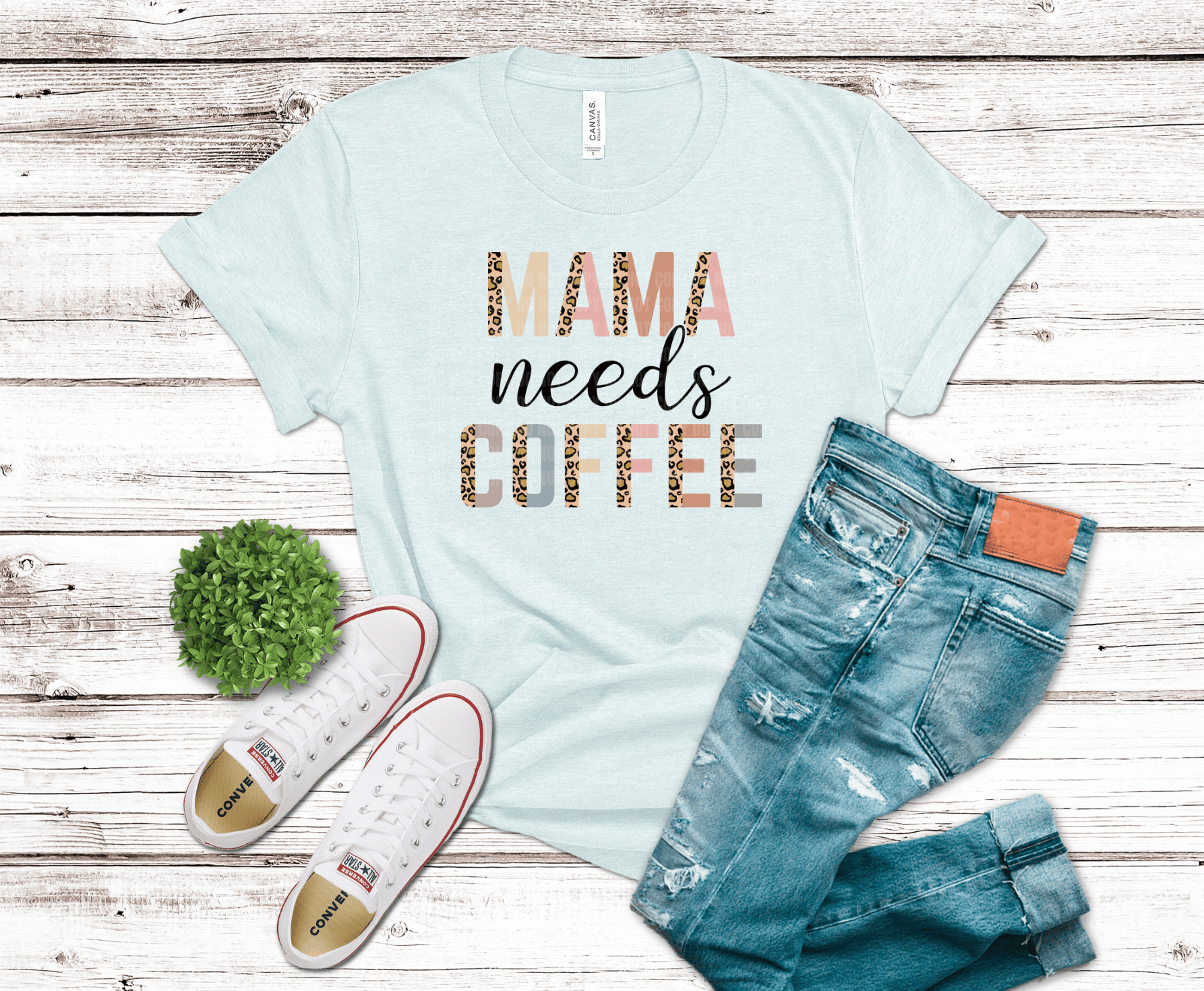 Mama Needs Coffee text with patterned lettering.