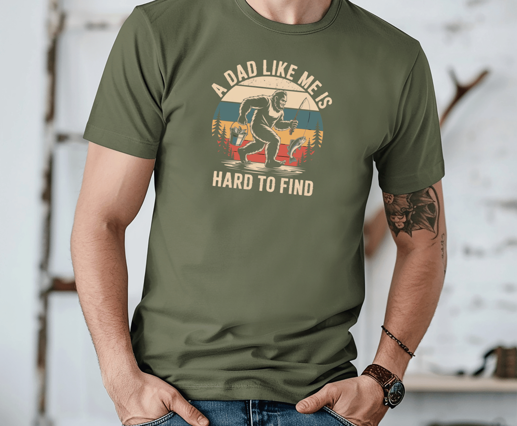 Retro fishing dad DTF transfer featuring “A Dad Like Me Is Hard to Find.” Ready to press, vibrant colors, and perfect for Father’s Day apparel.