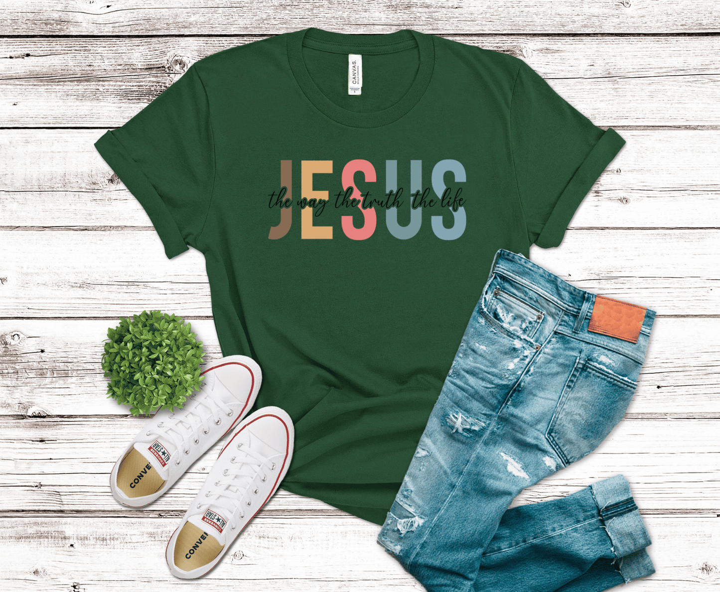 Jesus The Way The Truth The Life colorful lettering DTF transfer, ready to press heat transfer for Christian shirts