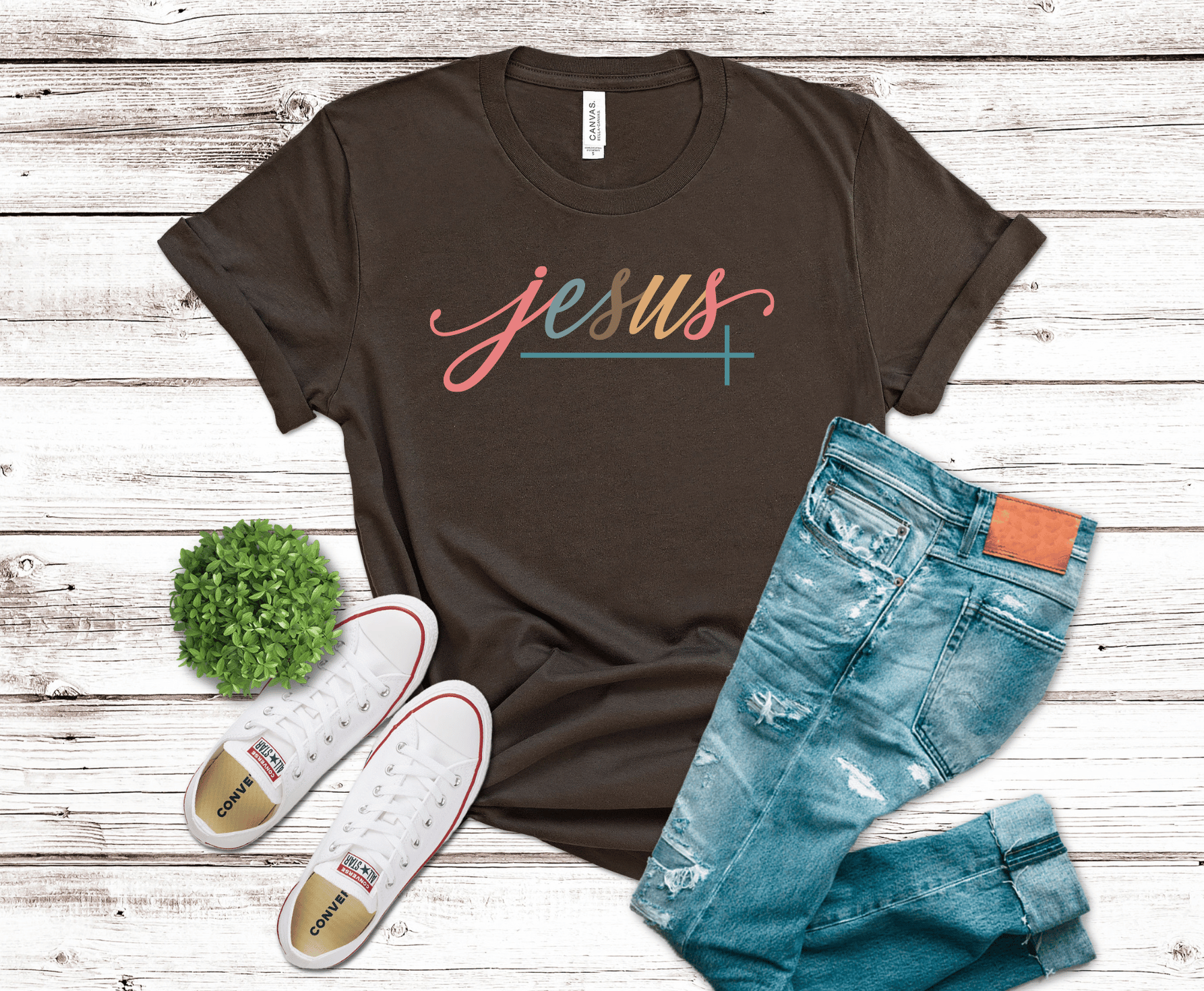 Jesus Script with cross DTF transfer, ready to press heat transfer for Christian shirts