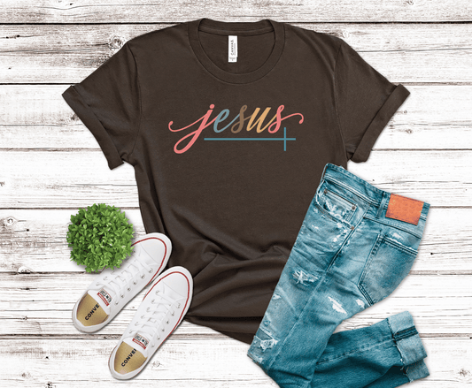 Jesus Script with cross DTF transfer, ready to press heat transfer for Christian shirts