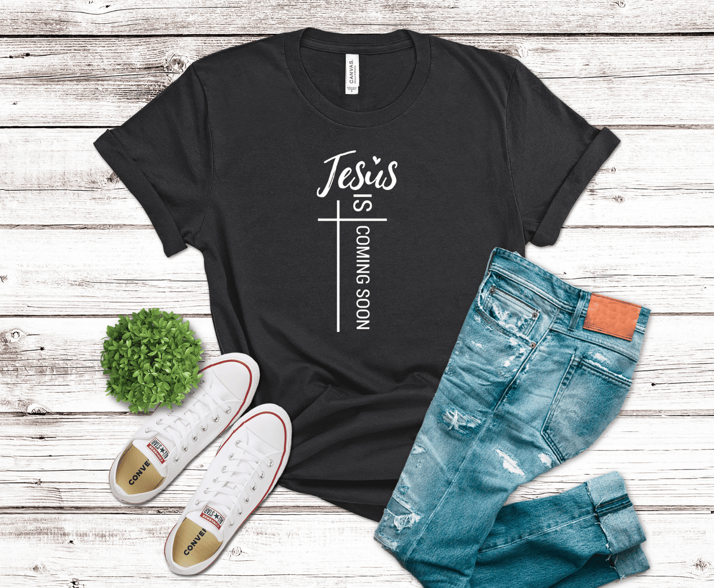 Jesus Is Coming Soon with cross DTF transfer, ready to press heat transfer for Christian shirts