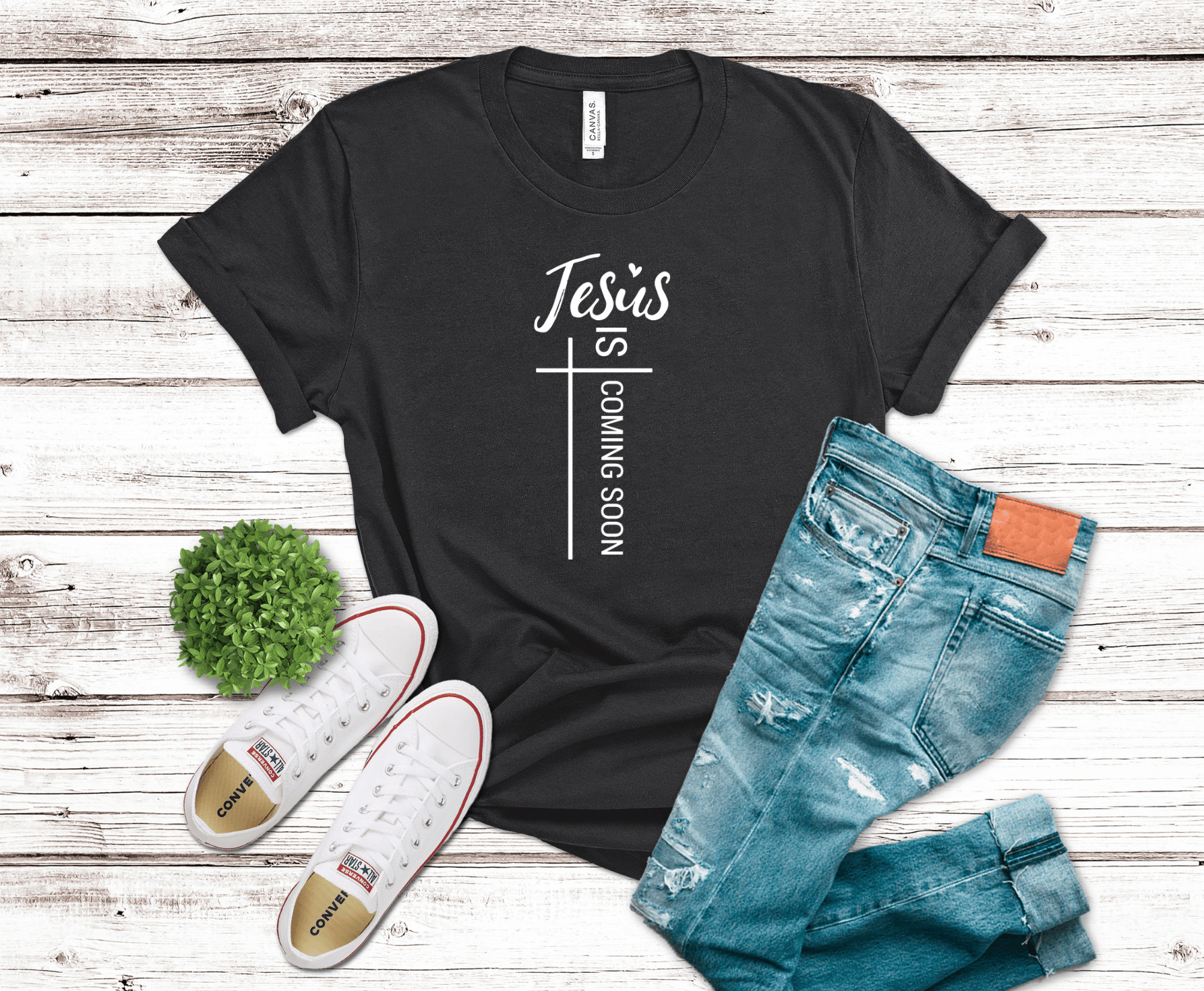 Jesus Is Coming Soon with cross DTF transfer, ready to press heat transfer for Christian shirts