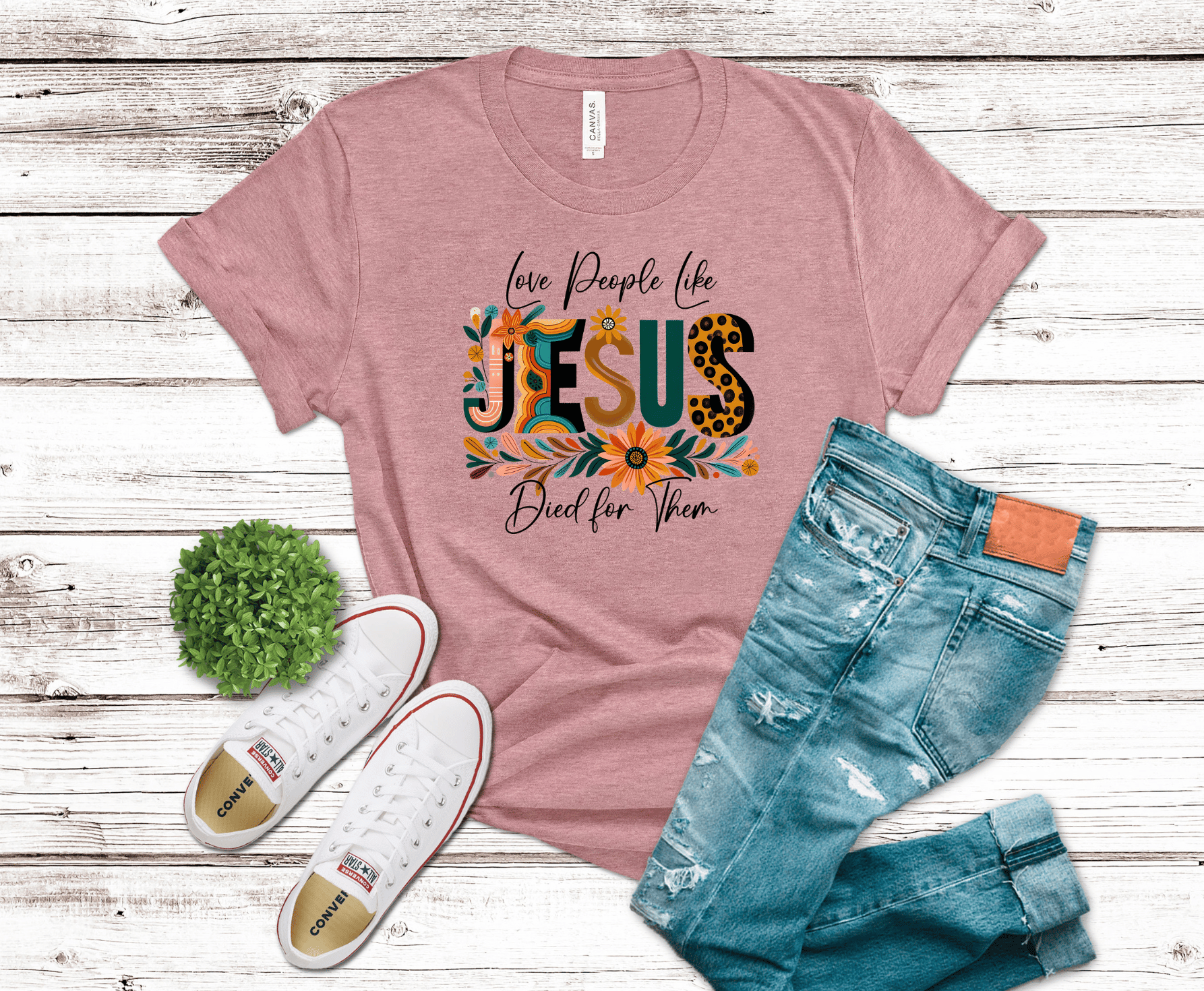 Love People Like Jesus Died For Them colorful lettering DTF transfer, ready to press heat transfer for Christian shirts