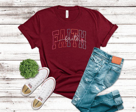 Faith Varsity colorful lettering DTF transfer, ready to press heat transfer for Christian shirts