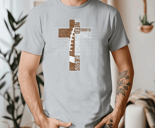 Jesus And Football cross on field DTF transfer, ready to press heat transfer for Christian sports shirts
