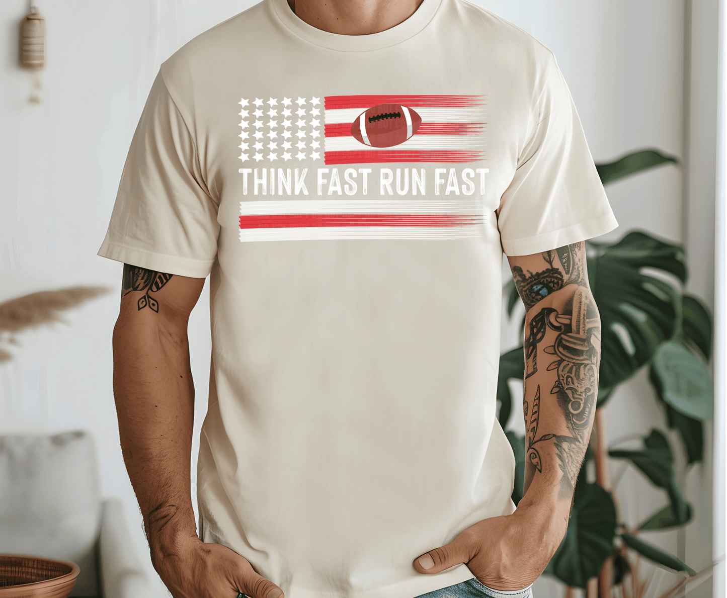 Run Fast Football with American flag stripes DTF transfer, ready to press heat transfer for football shirts
