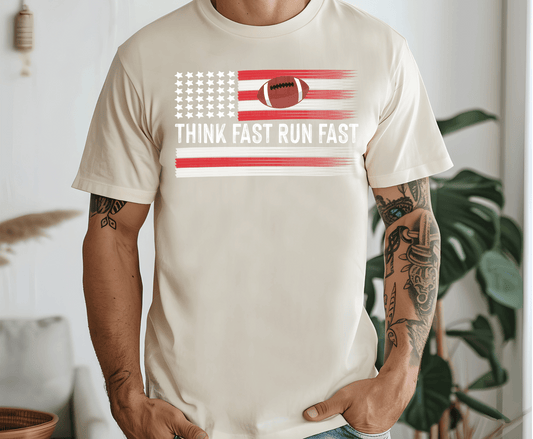 Run Fast Football with American flag stripes DTF transfer, ready to press heat transfer for football shirts