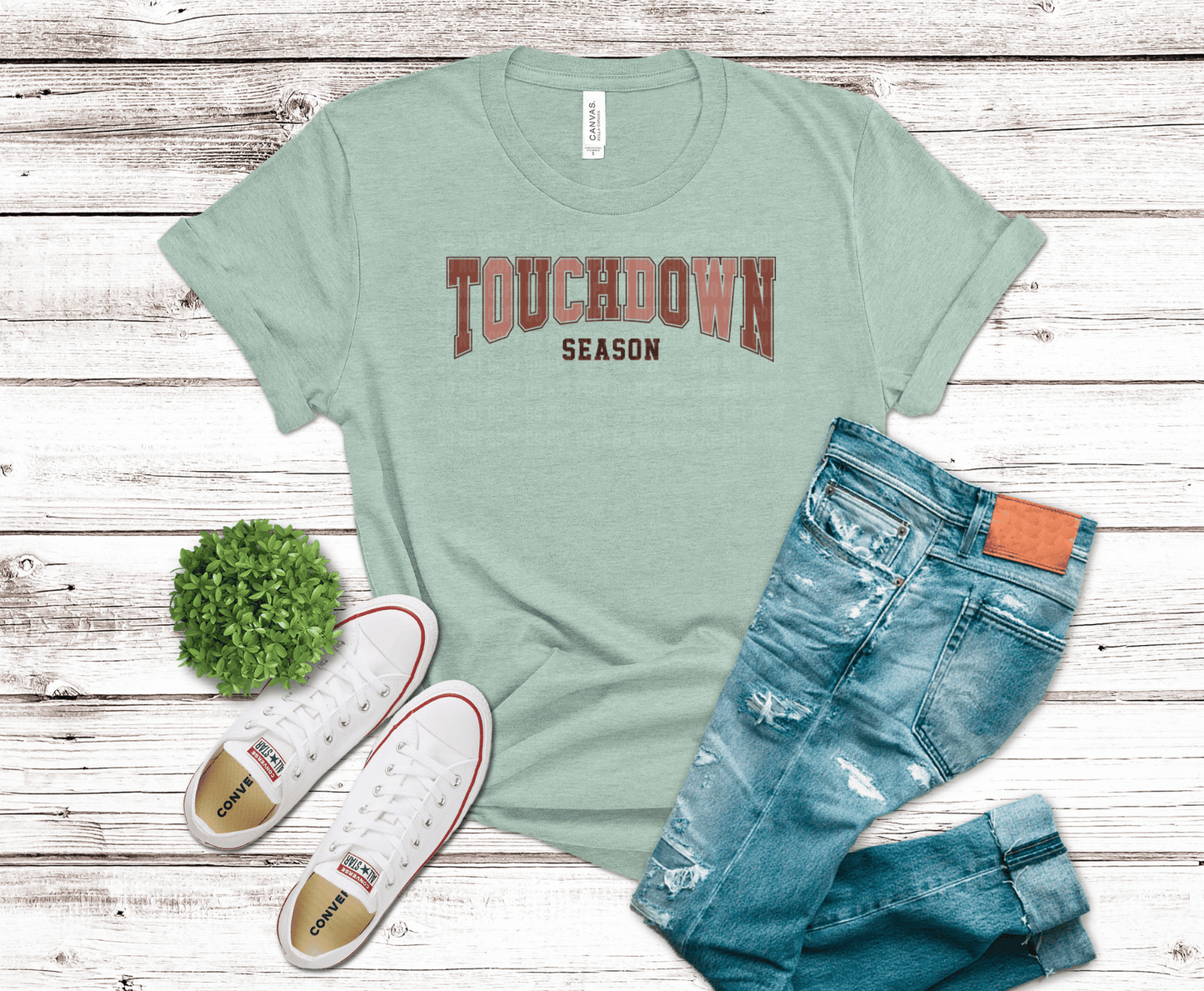Touchdown Season distressed lettering DTF transfer, ready to press heat transfer for football shirts