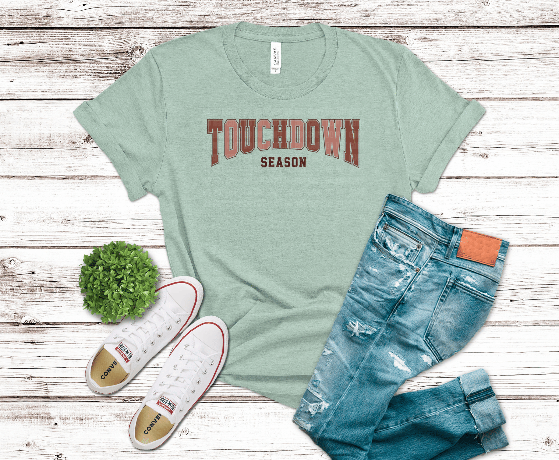 Touchdown Season distressed lettering DTF transfer, ready to press heat transfer for football shirts