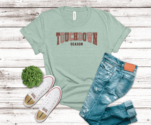 Touchdown Season distressed lettering DTF transfer, ready to press heat transfer for football shirts