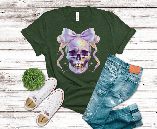 Holographic Skull with Bow | DTF Heat Transfer
