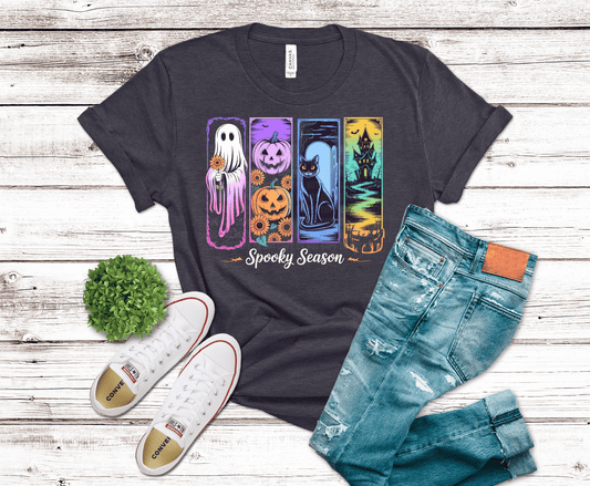 Spooky Season Panels DTF transfer, ready to press heat transfer for Halloween shirts