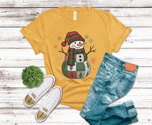 Patchwork Snowman | DTF Heat Transfer