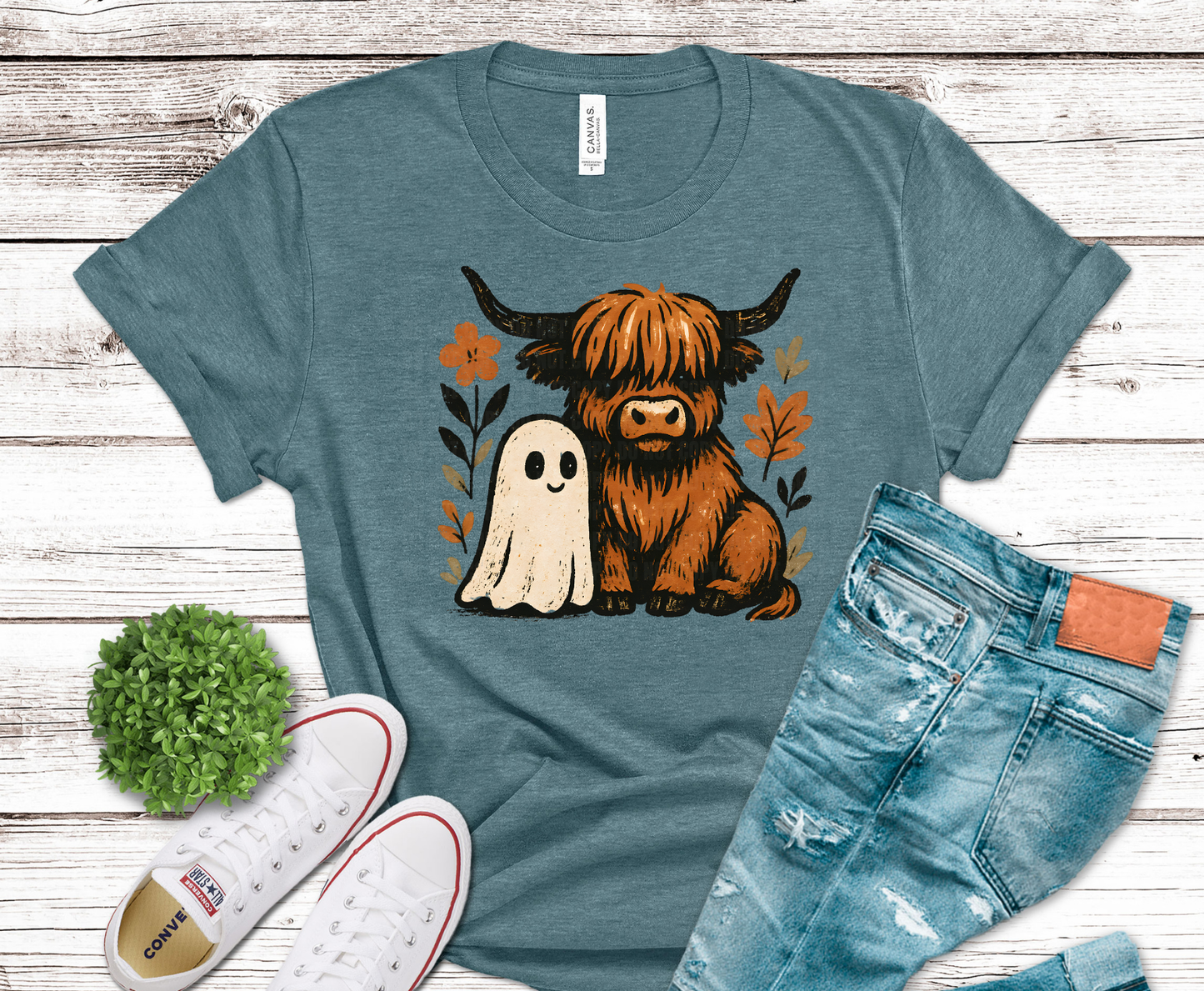 Cute Highland Cow Ghost | DTF Heat Transfer