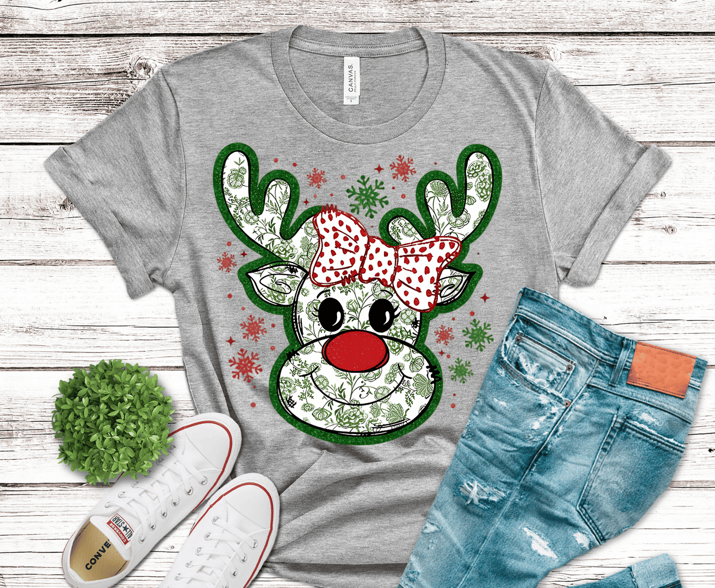 Green Girly Reindeer | DTF Heat Transfer