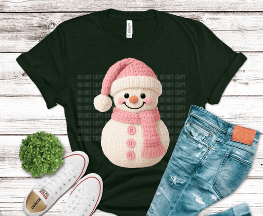 Pink Yarn Snowman | DTF Heat Transfer