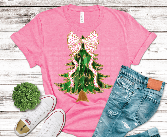 White Bow Christmas Tree | DTF Heat Transfer