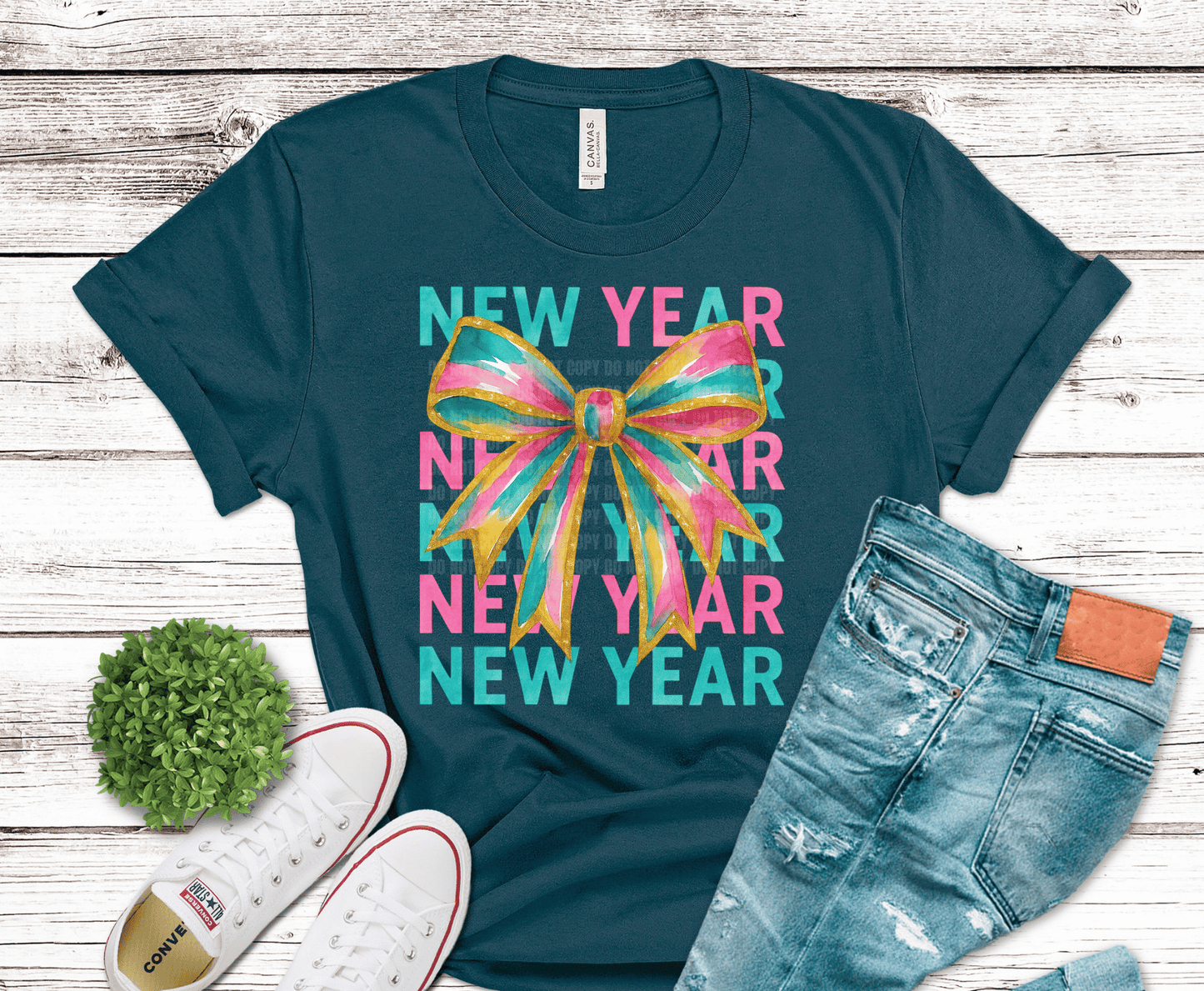 Colorful New Years Bow | DTF Heat Transfer