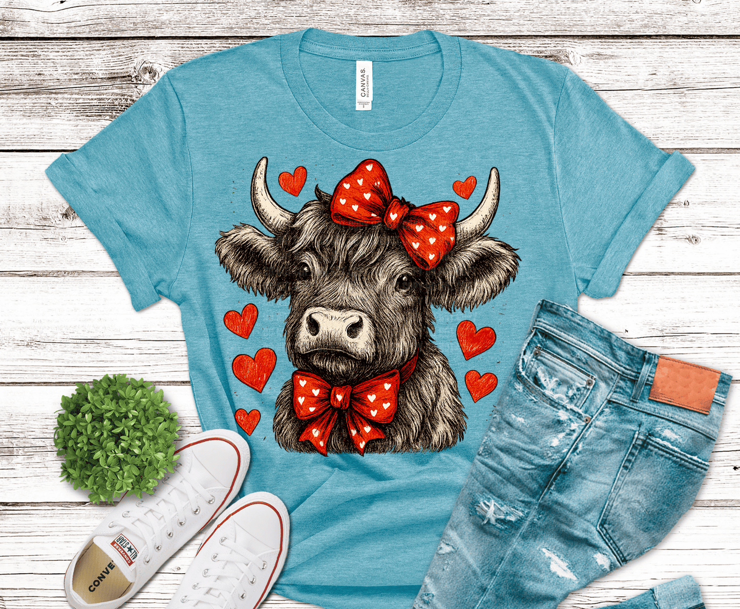 Valentine Highland Cow | DTF Heat Transfer