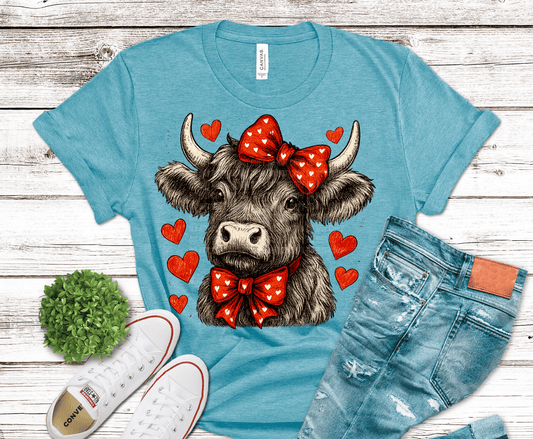 Valentine Highland Cow | DTF Heat Transfer