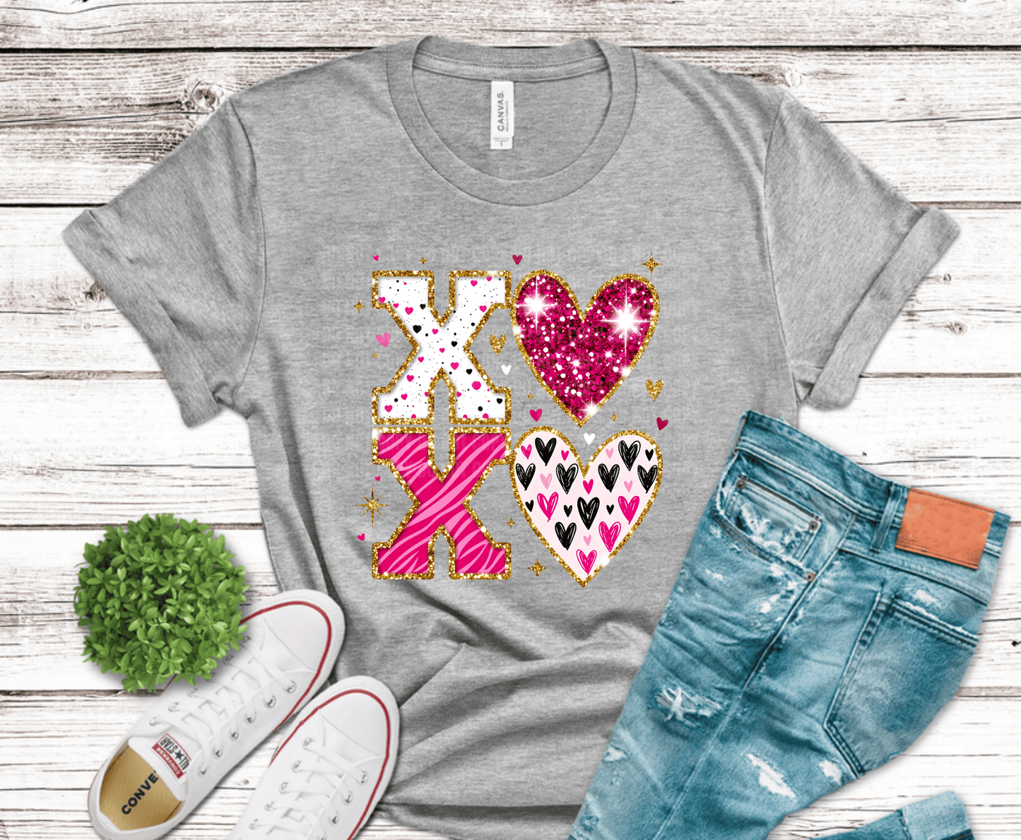 Glitter Brushstroke XOXO Valentines Day Heart | DTF Heat Transfer