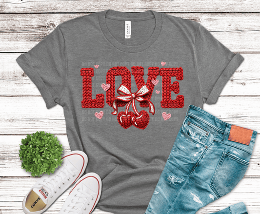 Faux Yarn Love Valentines Day Cherries | DTF Heat Transfer