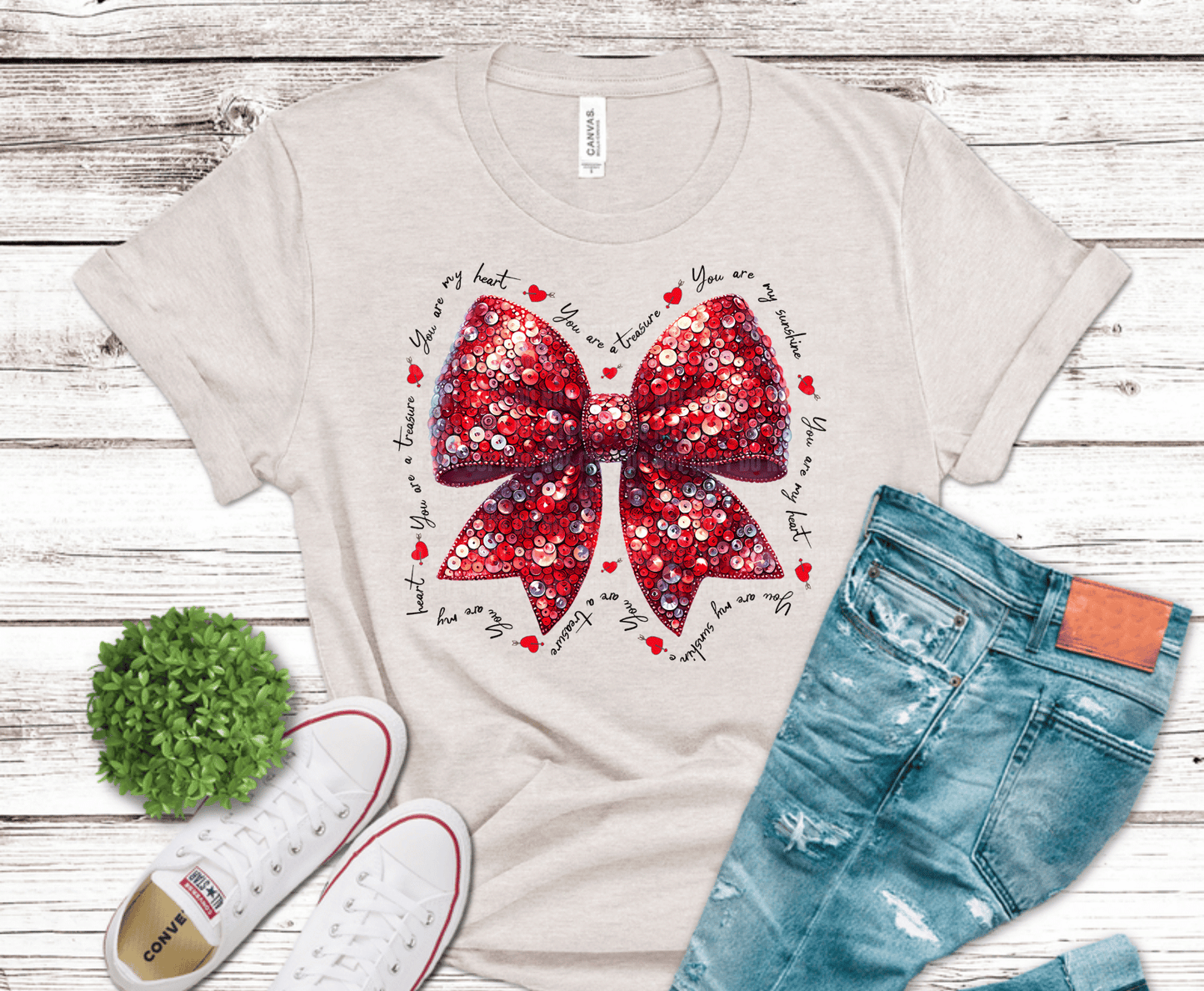 Valentines Day Glitter Bow | DTF Heat Transfer