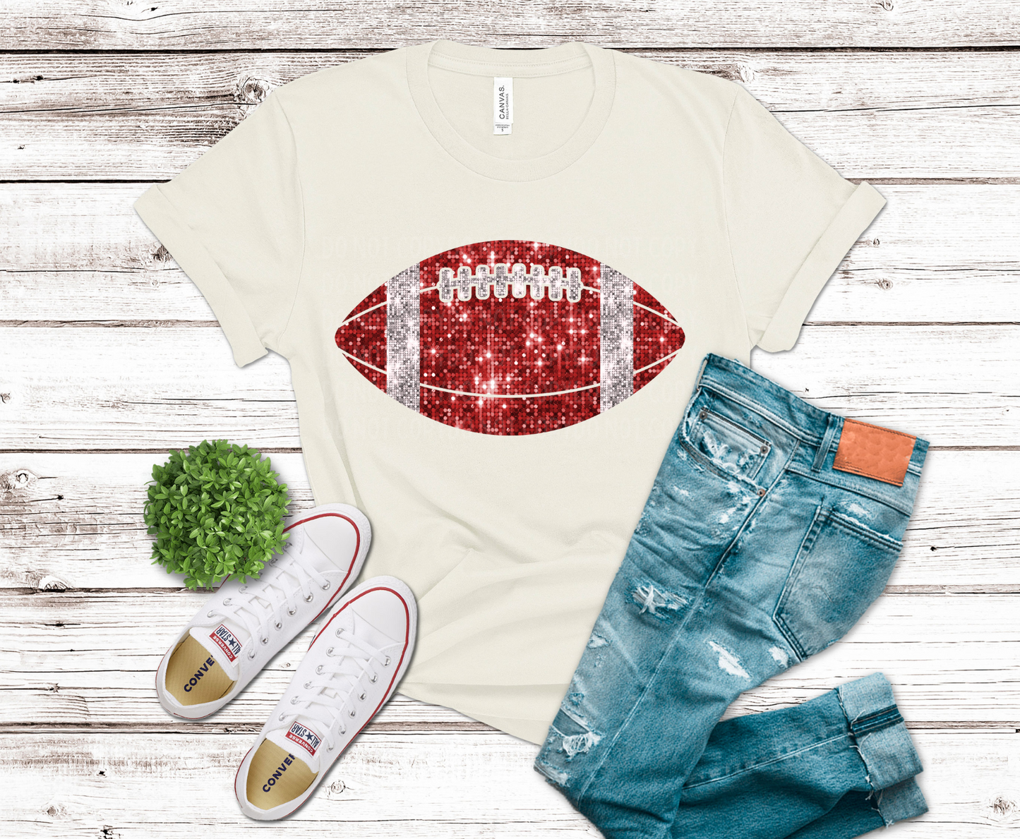 Red Glitter Football | DTF Heat Transfer