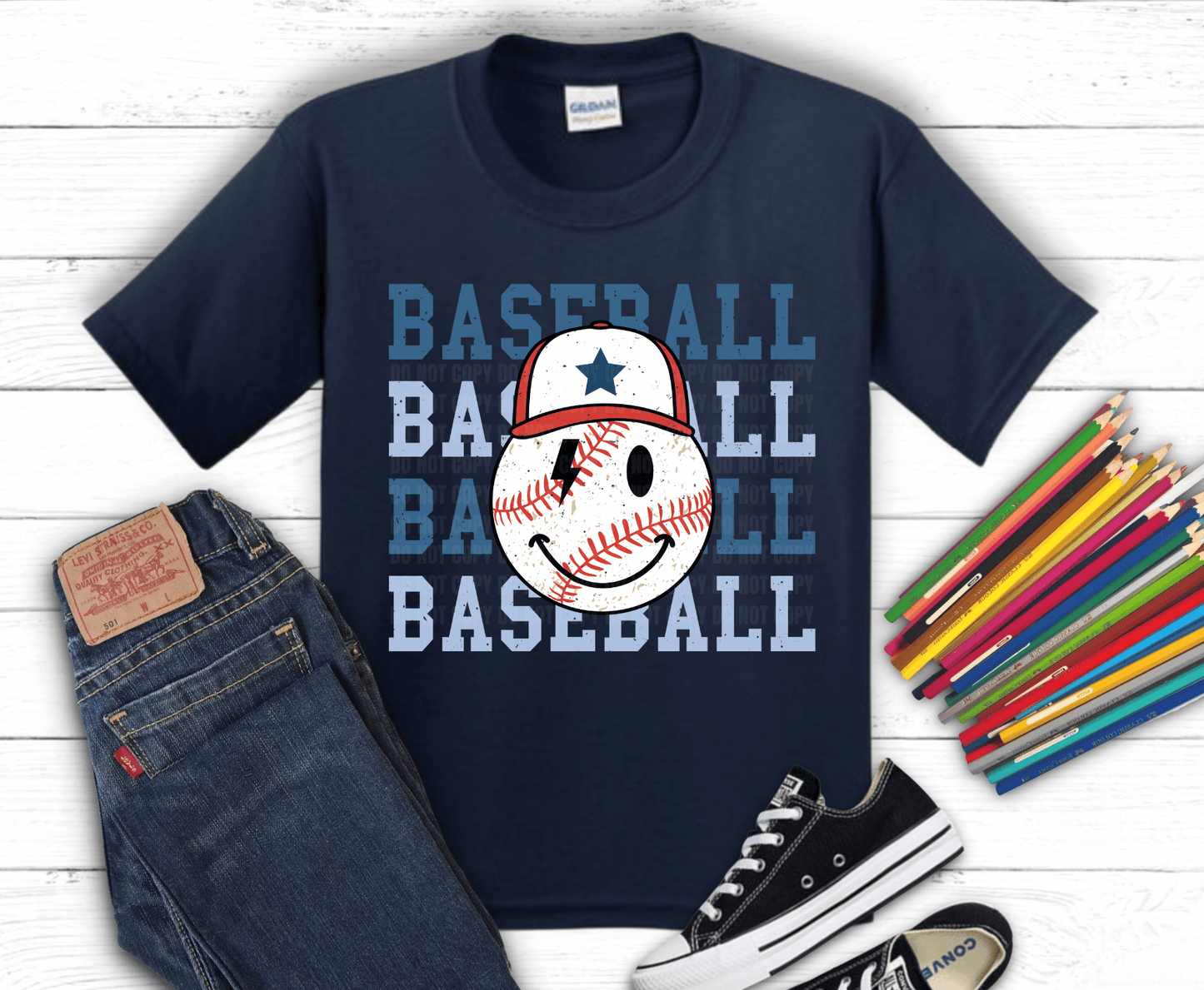 Baseball Stacked Smiley | DTF Heat Transfer