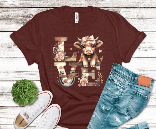 Floral Love Highland Cow | DTF Heat Transfer