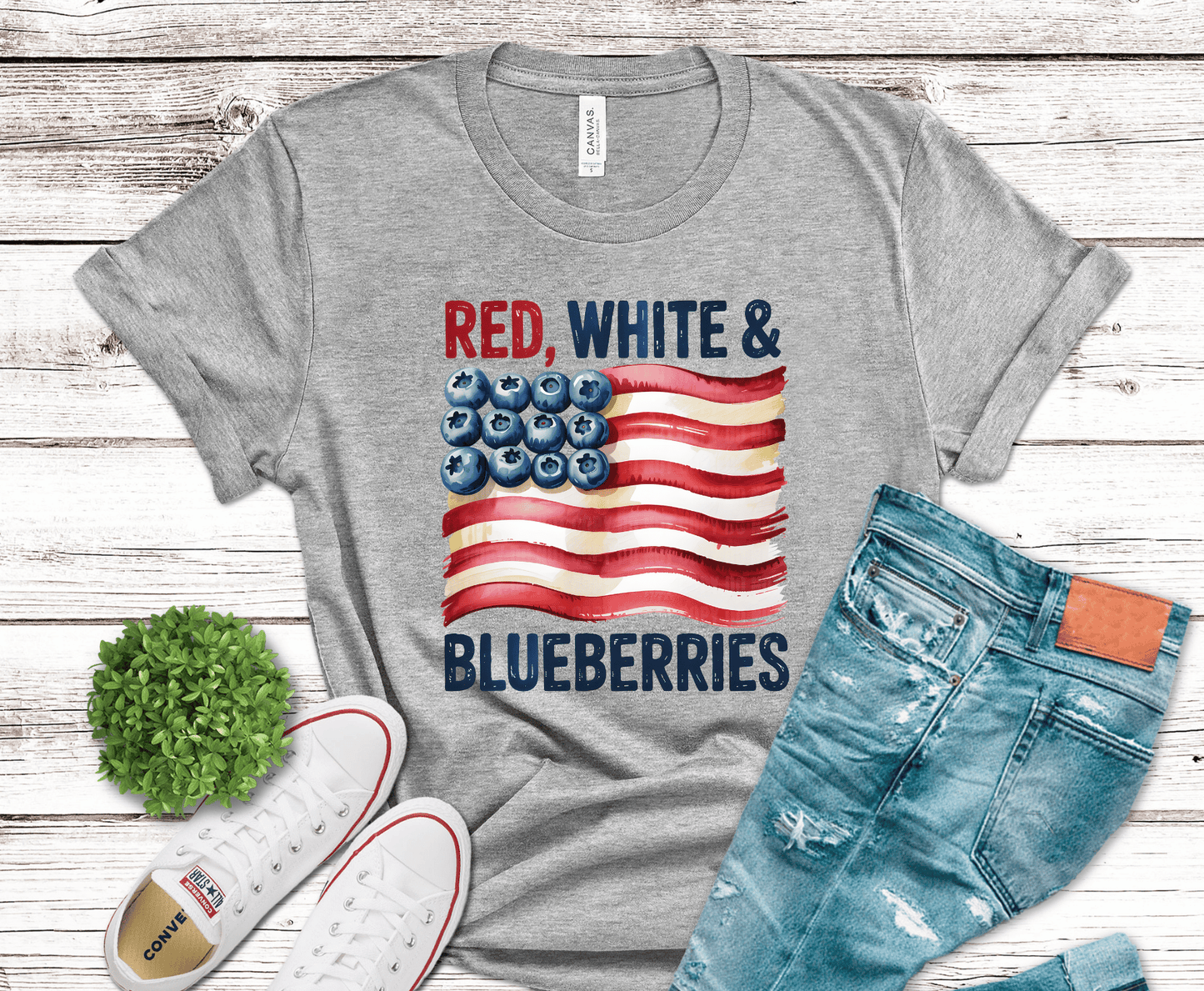 Red, White Blueberries Wavy Flag | DTF Heat Transfer