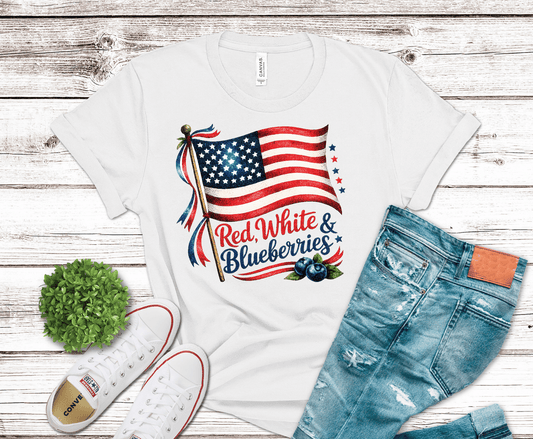 Red, White, Blueberries Flag and Ribbon | DTF Heat Transfer