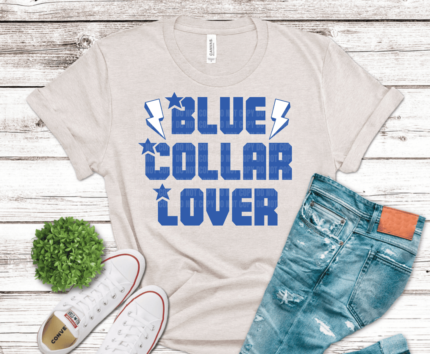 Blue Collar Lover typography design with lightning bolt accents