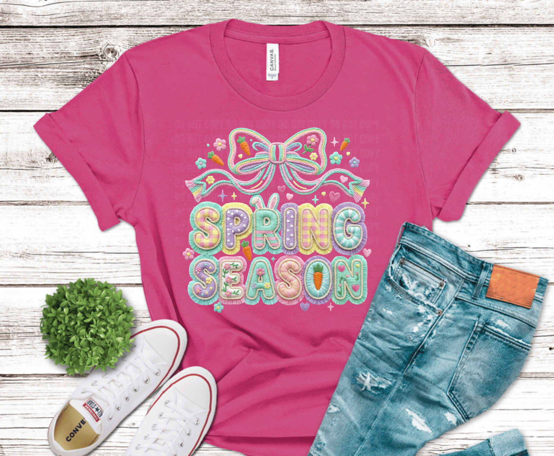 Pastel Spring Season lettering with bow and carrot accents