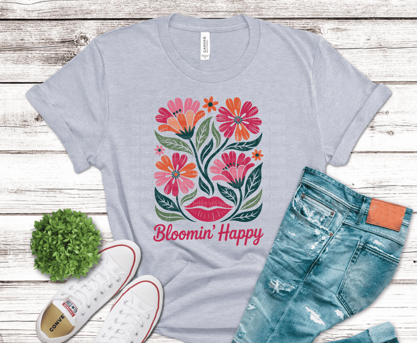 Bright floral design with Bloomin Happy typography