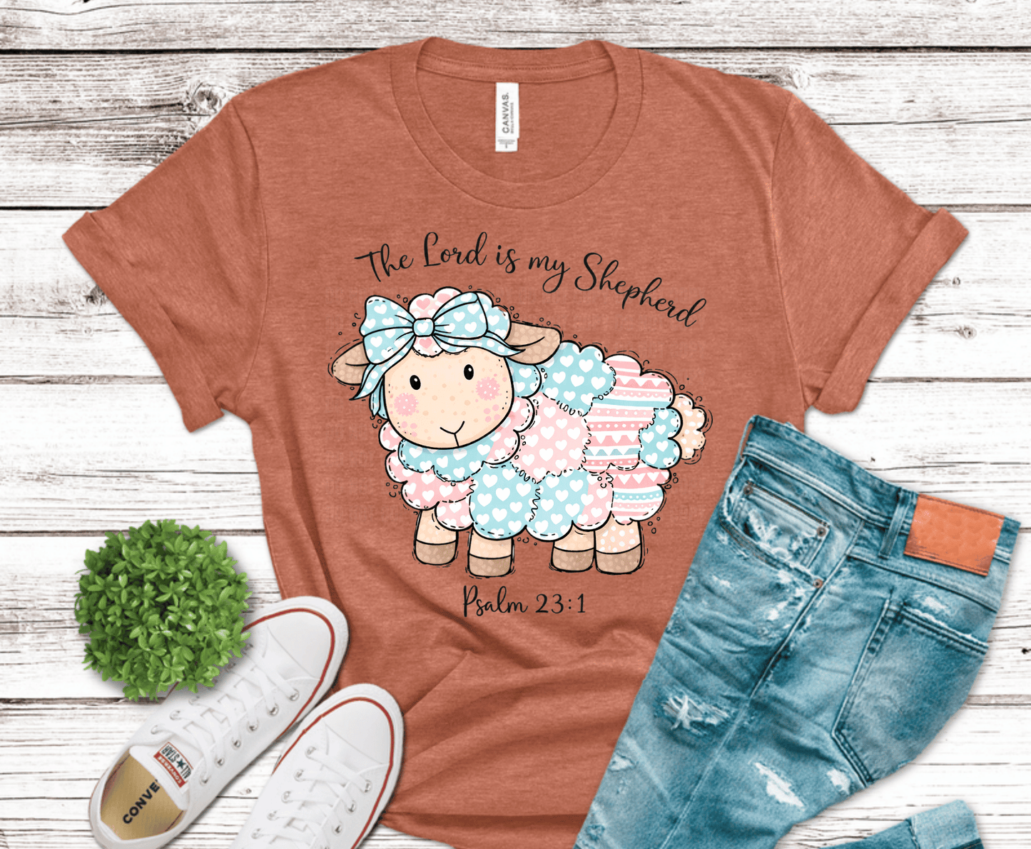 Pastel lamb illustration with The Lord Is My Shepherd Psalm 23:1 scripture
