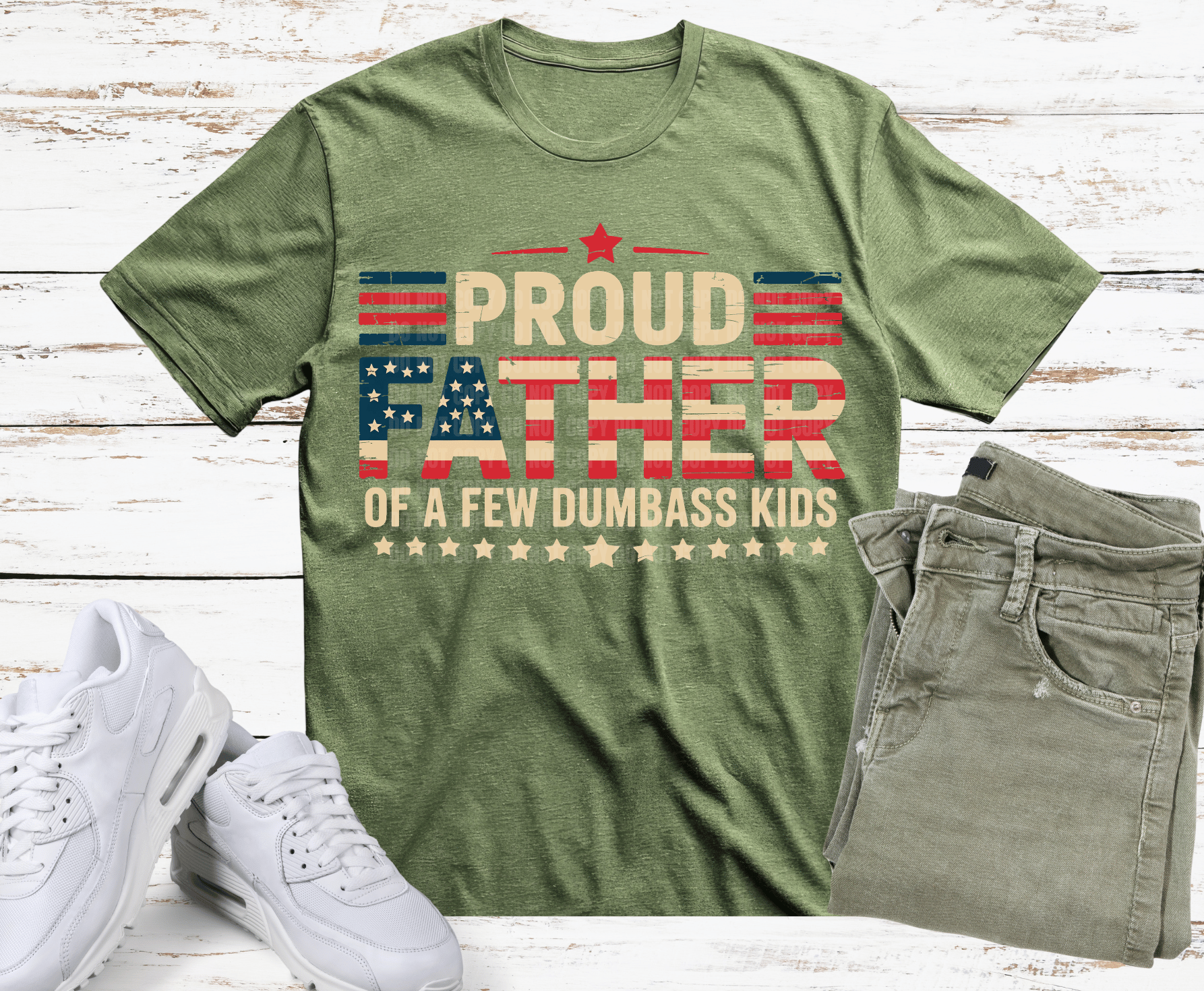 Distressed American flag typography reading Proud Father