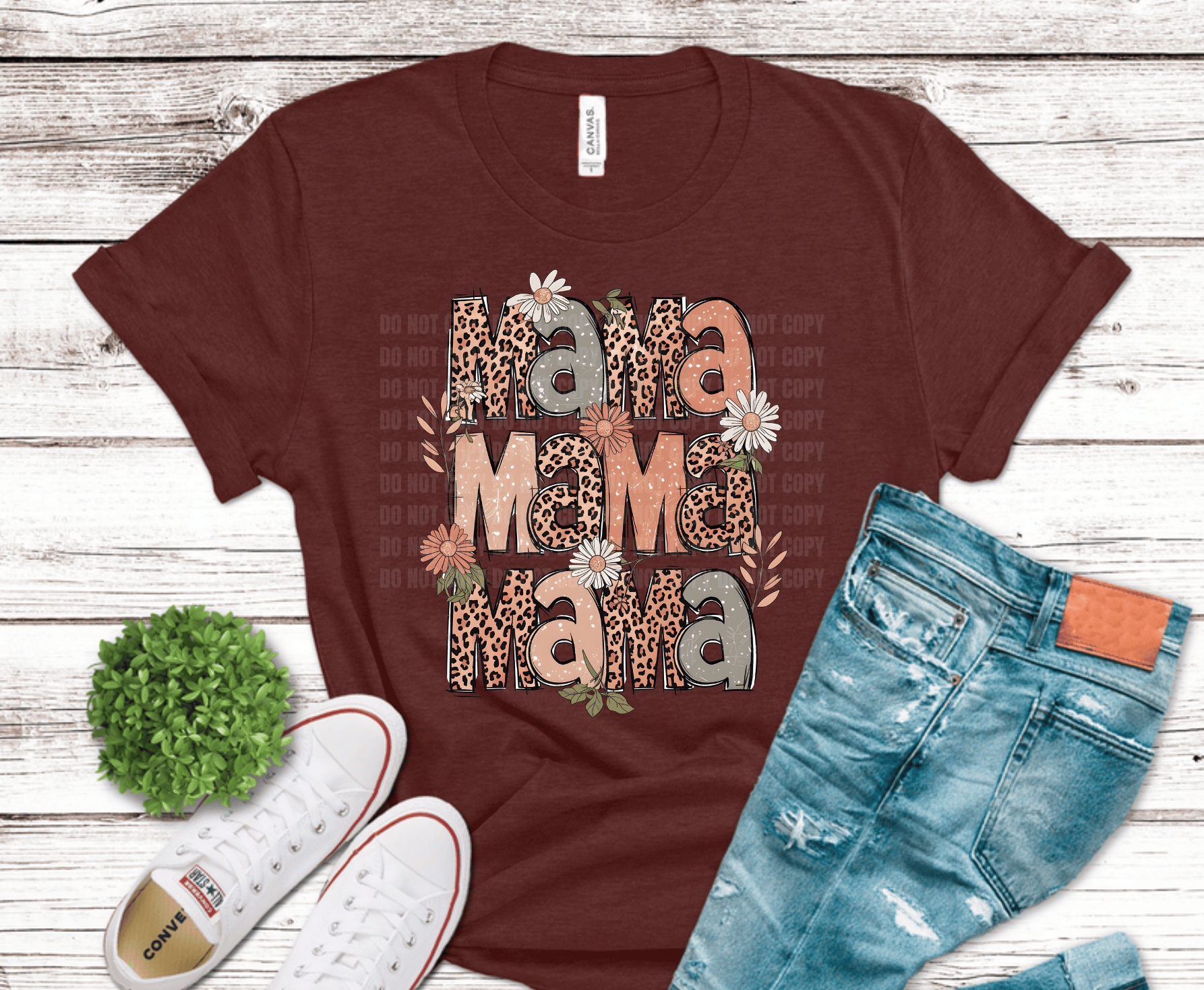 Stacked Mama lettering with leopard print and floral accents