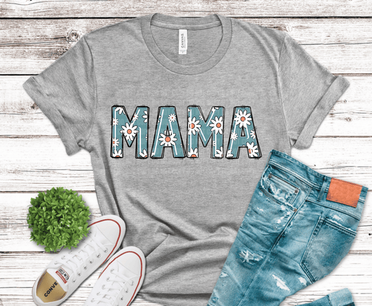 Blue daisy-filled Mama lettering spring design