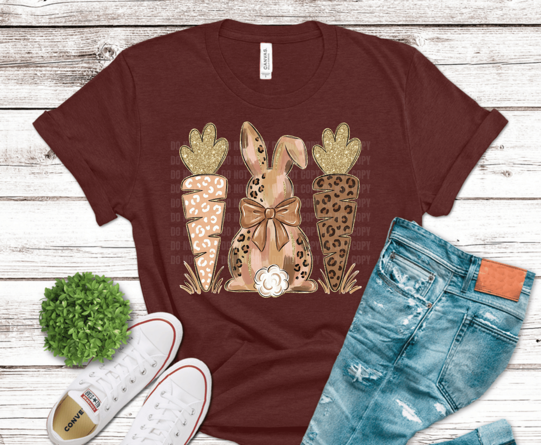 Leopard bunny with bow and decorative carrots Easter design